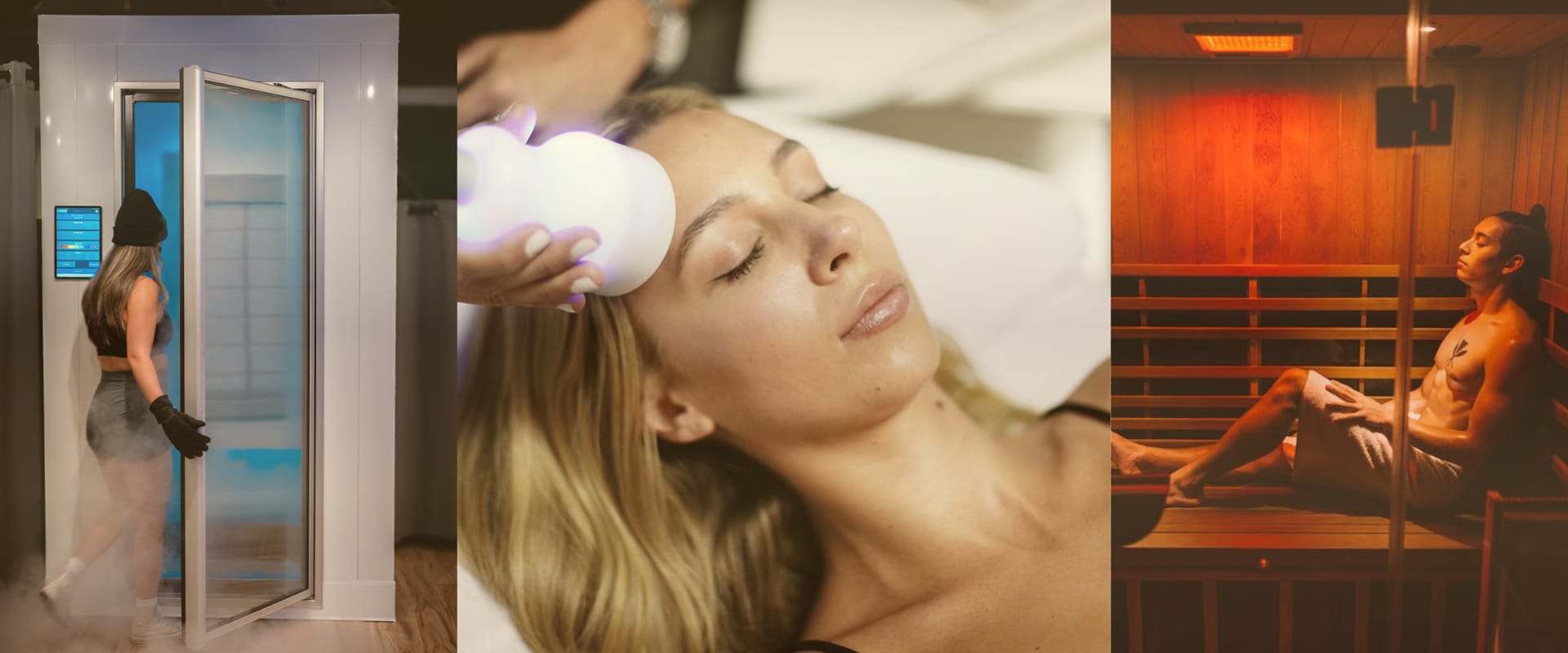 Zivel wellness services — cryotherapy, facial treatment, and infrared sauna