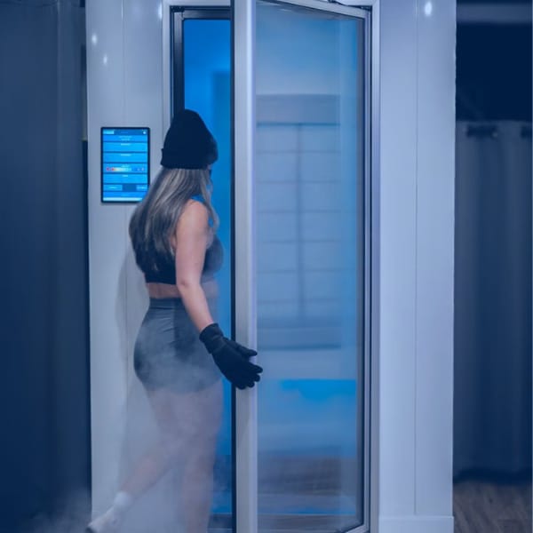 Client preparing for cryotherapy at Zivel Riverton